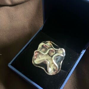 Large statement wavy silver ring
